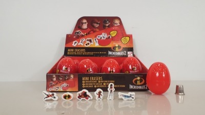 192 X BRAND NEW DISNEY INCREDIBLES 2 COLLECTABLE SECRET EGG - MINI ERASERS ( 6 ERASERS PER EGG ) - IN 4 BOXES