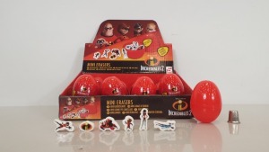 192 X BRAND NEW DISNEY INCREDIBLES 2 COLLECTABLE SECRET EGG - MINI ERASERS ( 6 ERASERS PER EGG ) - IN 4 BOXES