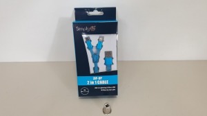 200 X BRAND NEW SIMPLY ZIP-UP 2 IN 1 CABLE - USB TO LIGHTNING & MICRO USB 1M BLUE ZIP UP CABLE IN 2 BOXES