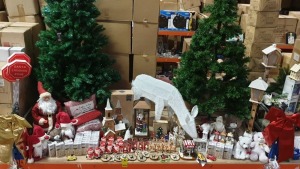 90+ BRAND NEW ASSORTED PREMIER CHRISTMAS LOT CONTAINING CHRISTMAS TREES, 3 TIER WOODEN LIT CHURCH, 100LED MICRO BRIGHTS, STANDING SANTA FIGURES, SANTA LANTERN, LARGE DEER FIGURE, VARIOUS TREE HANGING DECORATIONS IE SANTA, REINDEER, TELEPHONE BOX, VARIOUS 