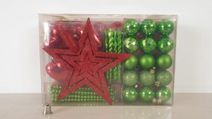 100 X BRAND NEW ASDA 53PK OF CHRISTMAS DECORATIONS INCLUDING BAUBLES STARS AND HANGING DECS IN 25 BOXES