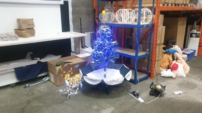 12 X PIECE PREMIER CHRISTMAS LOT CONSISTING OF 2 X SNOWING XMAS TREES, 1X ACRYLIC LED REINDEER, 9 X LED CHRISTMAS HANGING BALLS