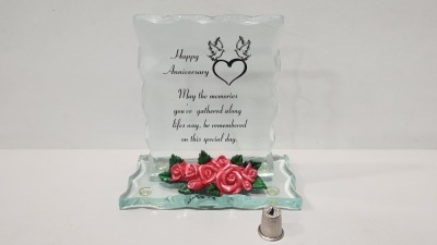 96 X BRAND NEW MAYFLOWER COLLECTABLES HAPPY ANNIVERSARY GLASS SCULPTURED PLAQUES IN 8 BOXES