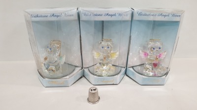 120 X BRAND NEW MAYFLOWER COLLECTABLES GLASS SCULPTURED 22 KT GOLD BIRTHSTONE ANGEL BEARS IN VARIOUS MONTHS I.E MARCH, JUNE, JULY DECEMBER ETC. IN 10 BOXES