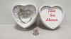 108 X BRAND NEW MAYFLOWER COLLECTABLES GLASS RIBBONED LOVING HEART BOX IN 3 BOXES