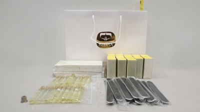 258 X INDIVIDUAL ITEMS / NAIL BEAUTY PACK CONSISTING OF 20 X 10ML BOTTLES OF CUTICLE OIL, 18 X NAIL SANDER BLOCKS (WITH 100 WIDE SPARE PADS, 100 SLIM SPARE PADS) PLUS 20 X LARGE EMERY BOARDS ALL IN A KEDMA CARRY BAG