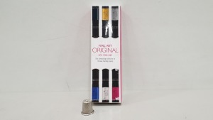 100 X BRAND NEW ORIGINAL NAIL ART 6PC PEN SET (6 AMAZING COLOURS - IN 3 HANDY PENS) - 1 BOX RRP £12.00 PER SET