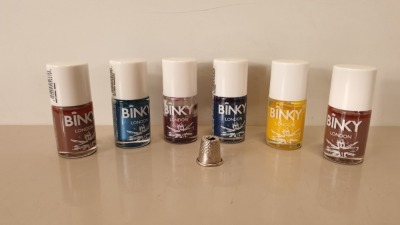 430 X BRAND NEW 12ML BINKY LONDON NAIL POLISH IN VARIOUS COLOURS IE MOCHA, SUNSHINE YELLOW, BLUE DENIM, MARINE BLUE AND PICCADILLY PURPLE - IN 12 BOXES RRP £855.70