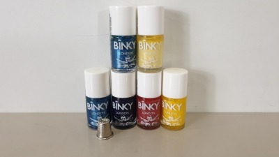 428 X BRAND NEW 12ML BINKY LONDON NAIL POLISH IN VARIOUS COLOURS IE DEEP SEA NAVY, MARINE BLUE, BAYSWATER BLUE, SUNSHINE YELLOW, MARRAKESH AND LEMON DRIZZLE - IN 12 BOXES RRP £851.72