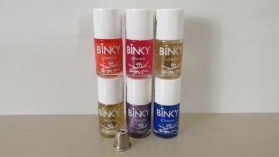 383 X BRAND NEW 12ML BINKY LONDON NAIL POLISH IN VARIOUS COLOURS IE PIMLICO PURPLE, SUN SHIMMER, ROSE BLUSH, TANGERINE AND COBALT - IN 12 BOXES RRP £762.17