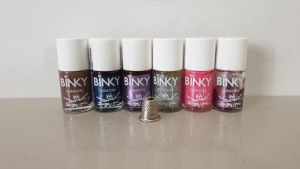 416 X BRAND NEW 12ML BINKY LONDON NAIL POLISH IN VARIOUS COLOURS IE SILVER SPARKLER, TURKISH DELIGHT, PICCADILLY PURPLE, AMETHYST, MOCHA AND BLUE DENIM - IN 12 BOXES RRP £827.84