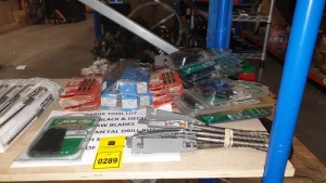 ASSORTED TOOL LOT CONTAINING :35 X PACKS OF 3 BLACK&DECKER JIGSAW BLADES 33 X PRESTO METAL DRILL BITS 11 X BOSCH SDS DRILL BITS 11 X PACKS OF FLYMO BLADES