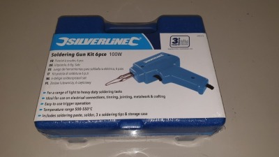 10 X BRAND NEW SILVERLINE 6PC SOLDERING GUN KITS 100W (PROD CODE (349272) - CONSISTING SOLDERING GUN, 3 X TIPS, PASTE & CASE TRADE PRICE £19.25 EACH (EXC VAT) IN 1 CARTON