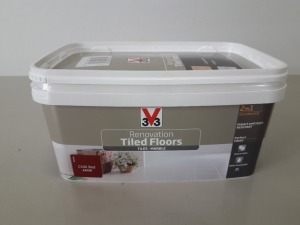 231 X 3V3 PAINTS IE. 61 X 2 LITRE 2 IN 1 RED RENOVATION PLUS 170 X 750 ML RED RENOVATION - IDEAL FOR TILED FLOORS, MARBLE - ON 1 PALLET