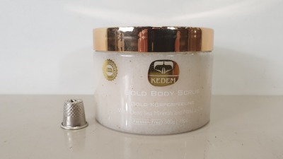 6 X BRAND NEW KEDEM GOLD BODY SCRUB WITH DEAD SEA MINERALS AND NATURAL OILS (PARABEN-FREE) - 500G RRP $534.00