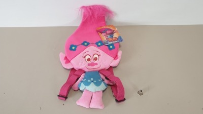 84 X BRAND NEW TROLLS POPPY HEAD PLUSH BACKPACKS IN 7 BOXES