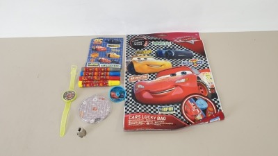 168 X BRAND NEW DISNEY PIXAR CARS LUCKY BAG WITH SURPRISE ITEMS INSIDE - CONTAINS MARKERS, STICKERS, MINI NOTBOOK, SPINNER, MINI GAME AND WATCH - IN 7 BOXES