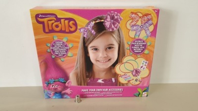 64 X BRAND NEW TROLLS MAKE YOUR OWN HAIR ACCESSORIES INCLUDES RIBBONS BUTTONS HEADBANDS ETC.. - IN 8 BOXES