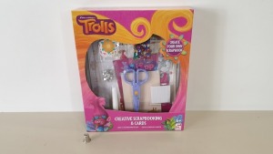 48 X BRAND NEW DREAMWORKS TROLLS CREATIVE SCRAPBOOKING & CARDS, INCLUDES SCRAPBOOK, CARDS, ENVELOPES, SCISSORS, GEMSTONE, GLUE ETC - IN 8 BOXES