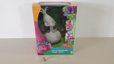 48 X BRAND NEW TROLLS PAINT YOUR OWN MONEY BOX - INCLUDES BRUSH AND PAINT IN 24 BOXES