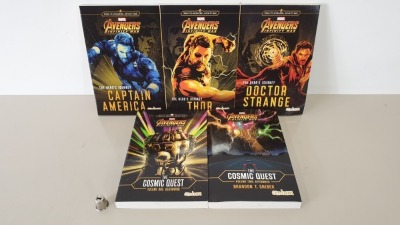 60 X BRAND NEW PACKS OF 5 MARVEL AVENGERS INFINITY WAR PAPERBACK NOVELS IN 15 CARTONS