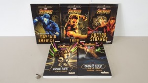 60 X BRAND NEW PACKS OF 5 MARVEL AVENGERS INFINITY WAR PAPERBACK NOVELS IN 15 CARTONS