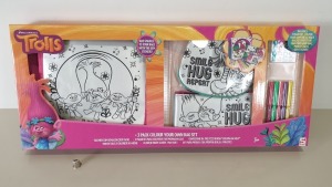 42 X BRAND NEW TROLLS (3 PIECE) COLOUR YOUR OWN BAG SET WITH ACCESSORIES IE MARKERS AND GEMS - IN 7 BOXES