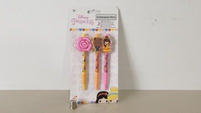 142 X BRAND NEW DISNEY EMOJI PRINCESS 3 PACK BALL POINT PENS WITH TOPPERS IN 2 BOXES