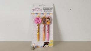 142 X BRAND NEW DISNEY EMOJI PRINCESS 3 PACK BALL POINT PENS WITH TOPPERS IN 2 BOXES