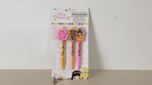 142 X BRAND NEW DISNEY EMOJI PRINCESS 3 PACK BALL POINT PENS WITH TOPPERS IN 2 BOXES