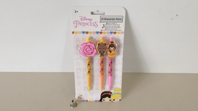 142 X BRAND NEW DISNEY EMOJI PRINCESS 3 PACK BALL POINT PENS WITH TOPPERS IN 2 BOXES