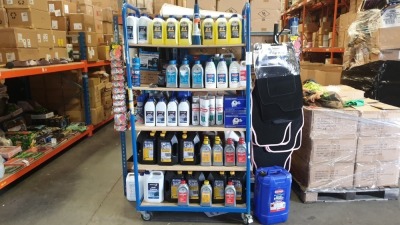 APPROX 200 PIECE ASSORTED CAR LOT CONTAINING VARIOUS BLUECOL/CARPLAN COOLANT, ANTI-FREEZE AND SCREENWASH, AA CAR ESSENTIALS DE-ICING SALT (3.5KG BOOT BAG), CARPLAN TYRE & TRIM PROTECT SPRAY, CIS TRANSMISSION TECHNICS PART, AUTOCARE 4 PIECE CARPET CAR MATS