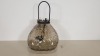 16 X BLACK / GREEN GLASS HANGING LANTERN WITH STAR CUT PATTERN AND BLACK POWDER COATED METAL CANDLEHOLDER - IN 4 CARTONS