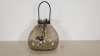 16 X BLACK / GREEN GLASS HANGING LANTERN WITH STAR CUT PATTERN AND BLACK POWDER COATED METAL CANDLEHOLDER - IN 4 CARTONS