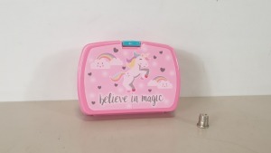 108 X 'BELIEVE IN MAGIC' UNICORN MINI LUNCHBOXES - IN 9 CARTONS