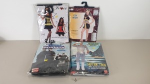 60 X ASSORTED BRAND NEW FANCY DRESS COSTUMES IE CLEO BEAUTY, BLUE BROTHERS, ATOSA, CAPTAIN TROY, PIMP LADY ETC