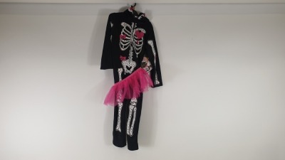 60 X BRAND NEW GIRLS SKELETON WITH PINK TUTU COSTUME WITH ZIP UP FACE HOOD - IN VARIOUS SIZES