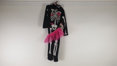 60 X BRAND NEW GIRLS SKELETON WITH PINK TUTU COSTUME WITH ZIP UP FACE HOOD - IN VARIOUS SIZES