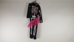 60 X BRAND NEW GIRLS SKELETON WITH PINK TUTU COSTUME WITH ZIP UP FACE HOOD - IN VARIOUS SIZES