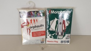 34 X BRAND NEW ASSORTED FLAG STYLED MORPHSUITS ( 18 X MEXICO IN SIZE L AND 16 X SPAIN IN XXL) - IN ONE BOX