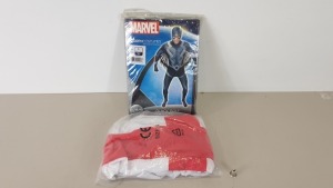 35 X BRAND NEW ASSORTED MORPHSUITS ( 30 X MARVEL BLACK BOLT IN SIZE L AND 5 ENGLAND FLAG STYLED IN SIZE L) - IN ONE BOX