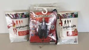 37 X BRAND NEW ASSORTED MORPHSUITS (5 X ENGLAND FLAG STYLED IN XXL, 21 X SPAIN FLAG STYLED IN XXL AND 11 X AUGMENTED REALITY VAMPIRE IN SIZE L - IN ONE BOX