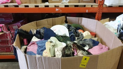 FULL PALLET OF HATS IN VARIOUS STYLES AND SIZES
