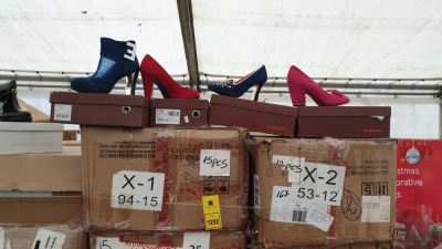 285 X ASSORTED PAIRS OF RED DRAGONFLY HEELS (VARIOUS SIZES) IN VARIOUS COLOURS IE BLUE, PINK, RED ETC - ON ONE FULL PALLET