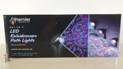 12 X BRAND NEW PREMIER SET OF 3 LED KALEIDOSCOPE PATH LIGHTS, FOR INDOOR AND OUT DOOR USE (MULTI COLOURED) - PICK LOOSE