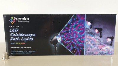 12 X BRAND NEW PREMIER SET OF 3 LED KALEIDOSCOPE PATH LIGHTS, FOR INDOOR AND OUT DOOR USE (MULTI COLOURED) - PICK LOOSE