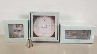 6 PIECE BRAND NEW BOXED ASSORTED JEWELLERY LOT CONTAINING 2 X SOIREE 3 SET OF RINGS, 2 X BUCKLEY BANGLES (BA201AIR) AND 2 X SOIREE BANGLE AND RING SET