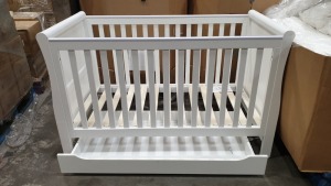 BRAND NEW MOTHERCARE HIGH GLOSS WHITE SLEIGH COT BED WITH STORAGE DRAWER - (KB488) - RRP £299 - IN 2 BOXES