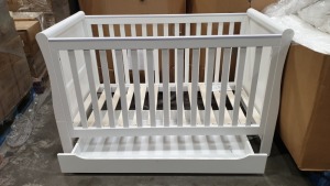 BRAND NEW MOTHERCARE HIGH GLOSS WHITE SLEIGH COT BED WITH STORAGE DRAWER - (KB488) - RRP £299 - IN 2 BOXES