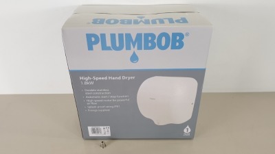 BRAND NEW PLUMBOB HIGH SPEED HAND DRYER 1.8KW - STAINLESS STEEL IN WHITE FINISH SPLASH PROOF TO IPX1 (PROD CODE 673289) - RRP £137.46 (EXC VAT) - PICK LOOSE